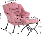 Tiita Lazy Chair with Ottoman, Modern Large Accent Lounge Armchair, Comfy Leisure Sofa Reading Chair with Footrest for Bedroom, Living Room, Dorm Rooms, Garden and Courtyard, Plush Dark Pink