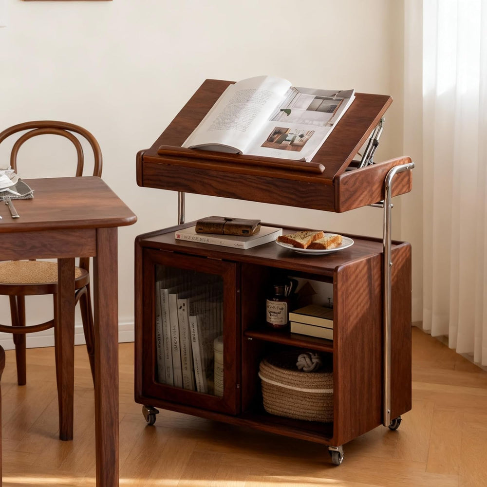 Solid Wood Side Table for Living Room, Bedroom, Walnut | Movable, Flip Top, 7...