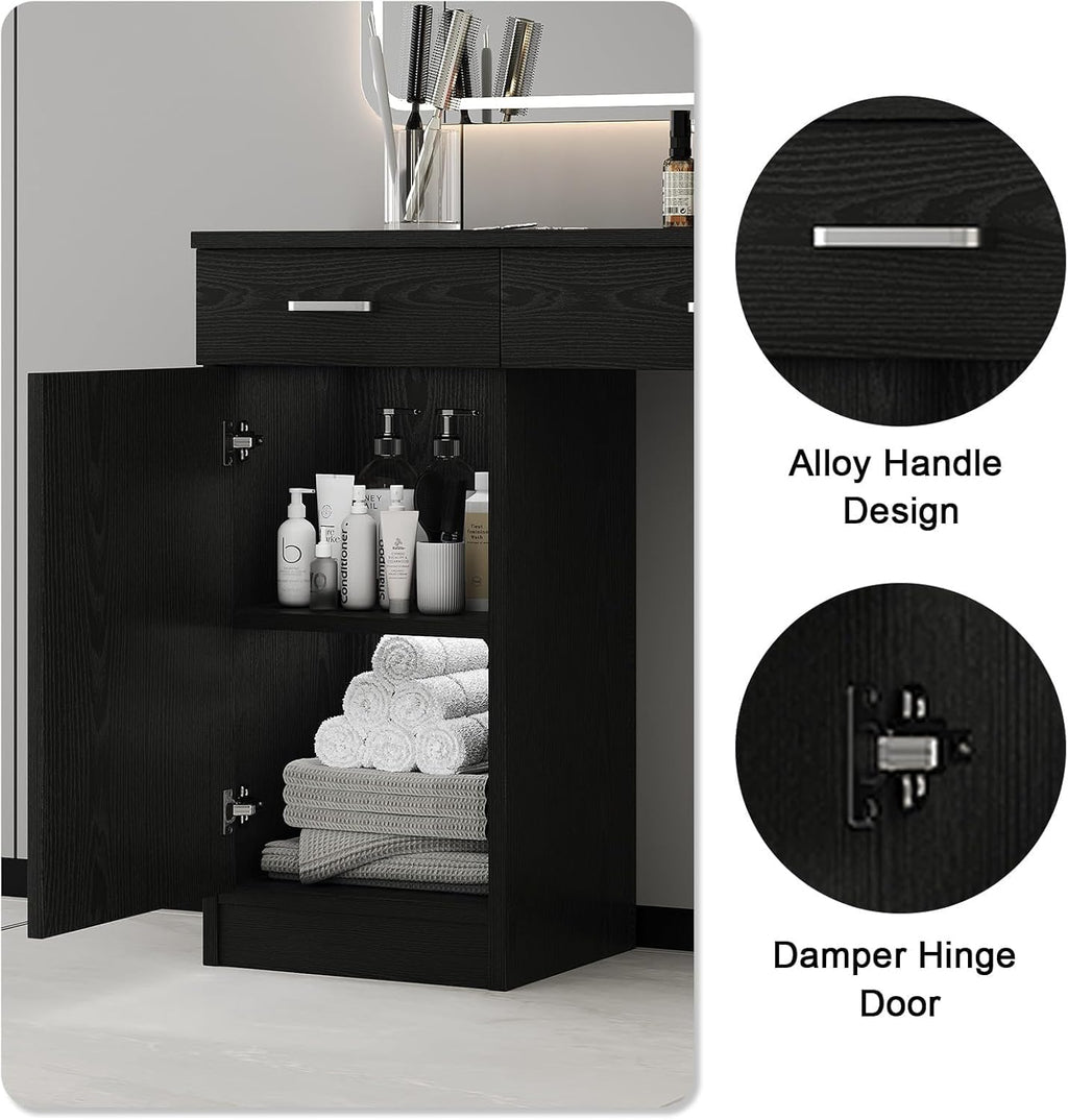 4ever2buy Salon Stations for Hair Stylist, Wall Mount Barber Station with Barber Cabinet, Hair Station Equipment Hair Dryer Holder, Drawers, Mirror not Included, Black