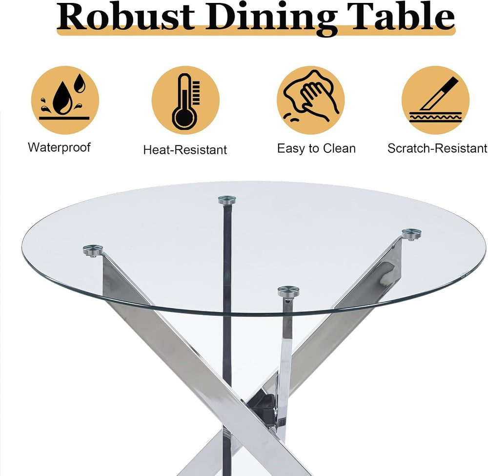 36" Glass Dining Table for 2-4, Round Kitchen Table with Tempered Glass ...