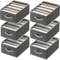 Clothes Organizers and Storage - Fabric Jeans Organizer with Handles, Foldable Drawer Dividers for Clothes, Closet Shelf Organizer for Shirts, Bra, Sweater, Scarf, 6 Pack, Dark Grey