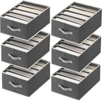 Clothes Organizers and Storage - Fabric Jeans Organizer with Handles, Foldable Drawer Dividers for Clothes, Closet Shelf Organizer for Shirts, Bra, Sweater, Scarf, 6 Pack, Dark Grey