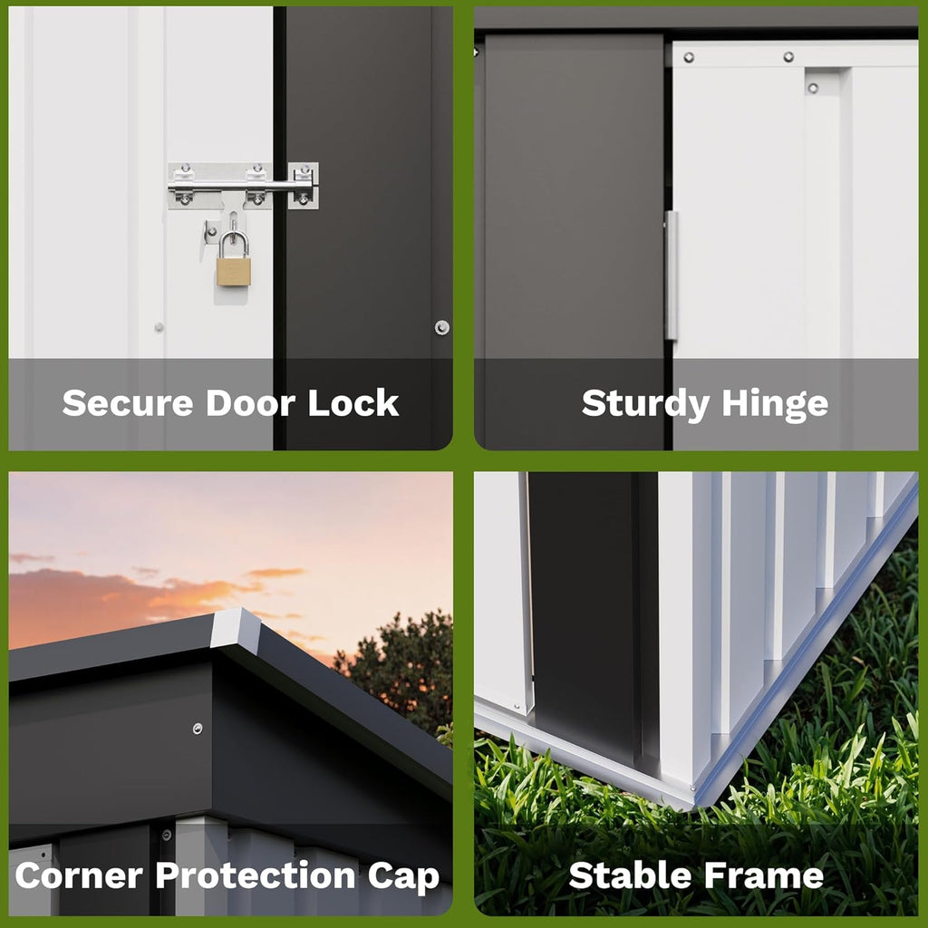 Patiowell 5x3 FT Outdoor Storage Shed, Garden Tool Shed with Sloping Roof and Lockable Door, Metal Shed for Backyard Garden Patio Lawn, White