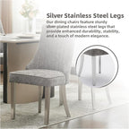 Dining Chairs Set of 2，Modern Channel Tufted Upholstered Dining Chairs with Silver Stainless Steel Legs, Comfortable Chenille Fabric Kitchen Chairs for Dining Room (Grey, 2pc)