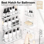YASONIC Shower Caddy, Large Capacity Bath Organizer with Soap Holder and 12 Hooks, 6 Pack Rustproof Bathroom Shelves for Inside Shower, No Drilling&Sleek Bathroom Organizers and Storage White