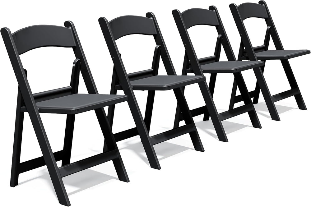 Resin Folding Chairs with Cushion for Wedding, Party, 4 Pack, 660lbs | Black ...