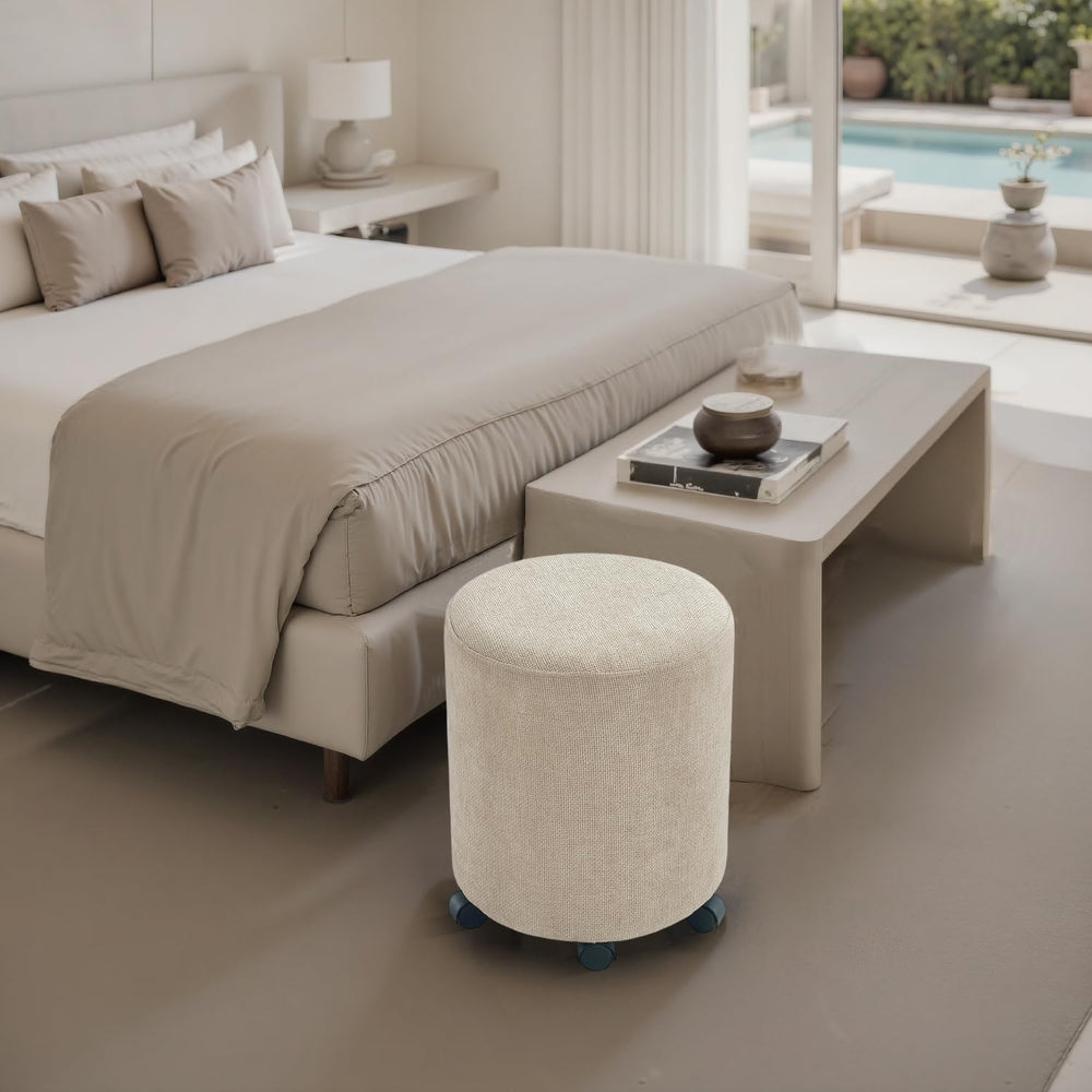 Get Set Style Ottoman with Wheels, Rolling Vanity Stool for Makeup, Upholster...