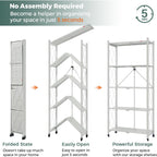 DEANIC 5 Tier Foldable Storage Shelves with Wheels, Large Capacity Shelving Unit, Freestanding Metal Wire Shelf Rack, No Assembly Organizer Rack for Garage Kitchen, Basement, Pantry(Grey)