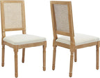 French Country Dining Chairs Set of 2, Cream Kitchen & Dining Room Chairs Set of 2, Ivory Rattan Dining Chairs, Cane High Back, Wood Legs, Sillas De Comedor (Rattan, Beige, 2Pcs)