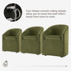 Upholstered Dining Chairs with Casters, Washable Cover Modern Dining Room Chairs with Barrel Backrest & Dual Armrest for Kitchen, Living Room, Bedroom, Green Fabric, 2PCS