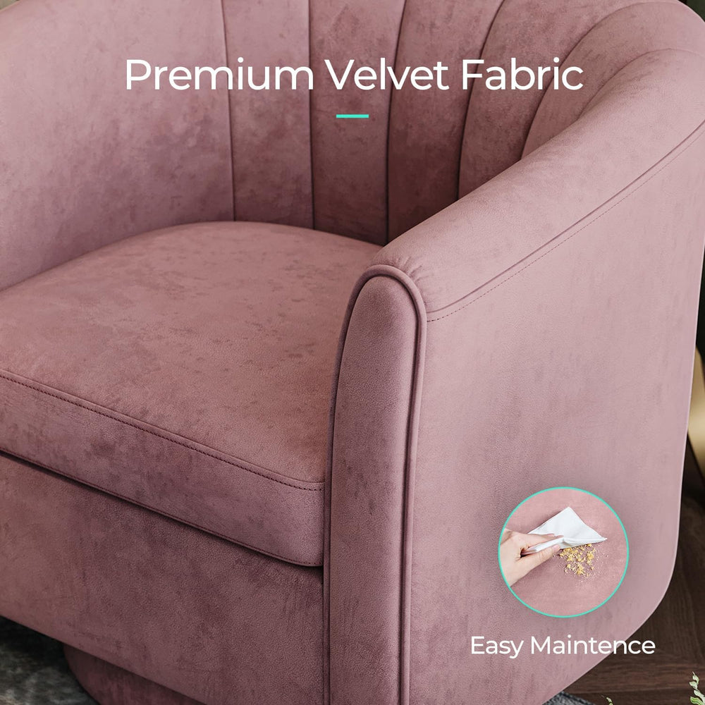 LINSY Large Swivel Accent Chair with Ottoman, Velvet Barrel Chair with Footre...