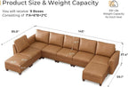 SITJOY 145" Faux Leather Modular Sectional Sofa with Storage, Mid Century Modern Sectional Couches for Living Room, Soft Padded Armrests, 8 Seat U Shaped Sectional Couch with Chaise, Brown