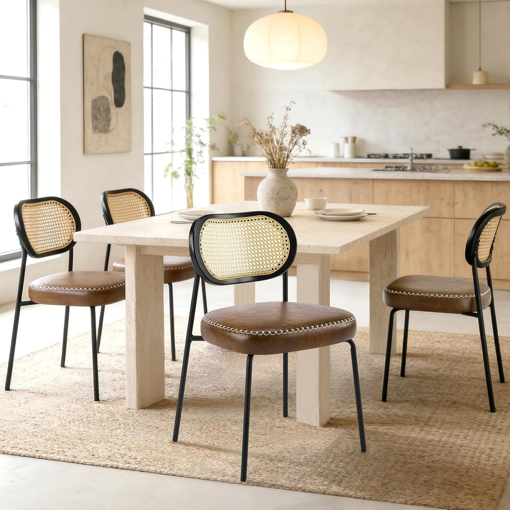 Rattan Dining Chairs Set of 2, Upholstered Dining Chairs with Handwoven Cane ...