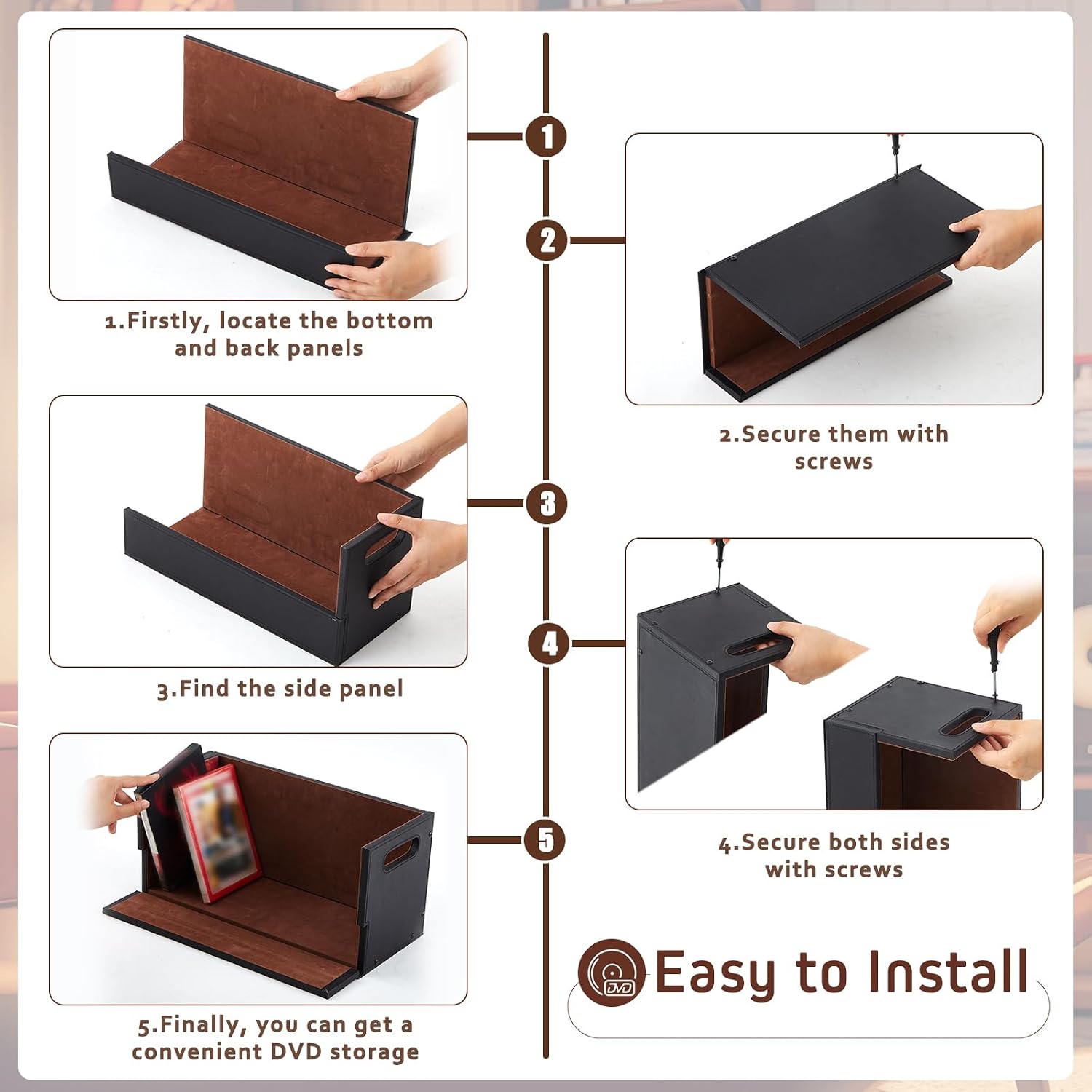 CroBlissful 2 Set Leather Dvd Storage Box Stackability Dvd Storage Shelf Holder Racks Cassette Tape Display Stand with Carrying Handles for Movie Cases Organizer Can Store up to 52 Boxes