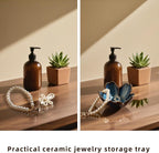 Floral Ceramic Jewelry Tray, 3.5" Ring Holder Trinket Bowl | Petite bowl keeps rings, earrings, keys, and keepsakes visible on vanities or dressers, making a sweet gift for women