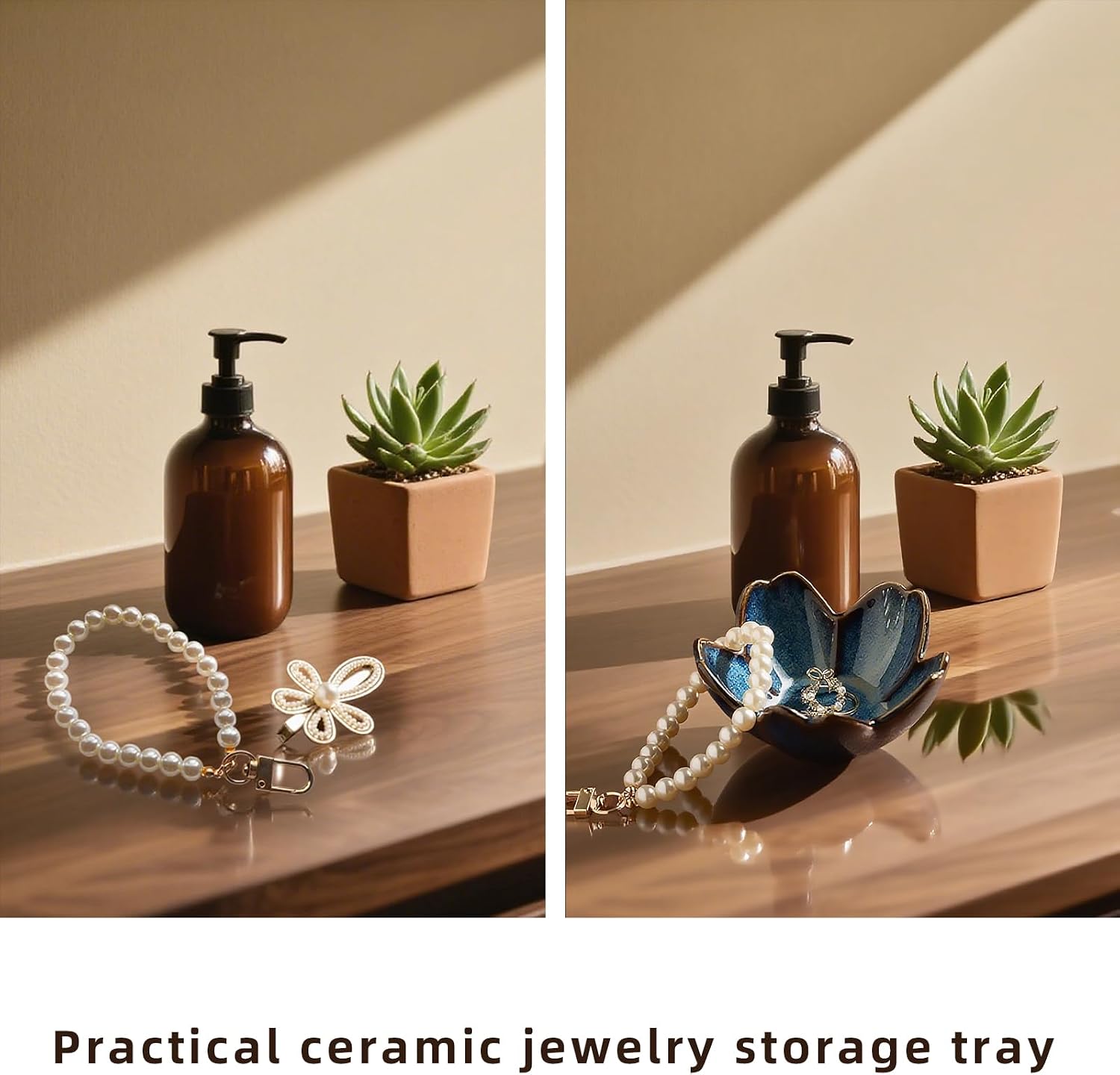 Floral Ceramic Jewelry Tray, 3.5" Ring Holder Trinket Bowl | Petite bowl keeps rings, earrings, keys, and keepsakes visible on vanities or dressers, making a sweet gift for women