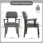 Velvet Dining Chairs with Arms Set of 6, Upholstered Dining Room Chairs with Hardwood Legs & Open Curved Backrest,Modern Accent Kitchen Chairs 350 LBS Capacity, Dark Grey
