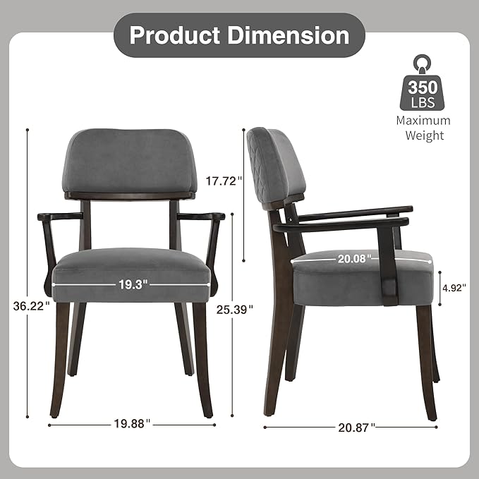 Velvet Dining Chairs with Arms, Upholstered Dining Room Chairs with Hardwood ...