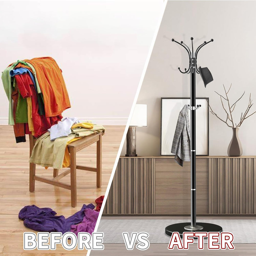 Coat Rack Freestanding with 360°Rotary 14 Hooks Marble Base