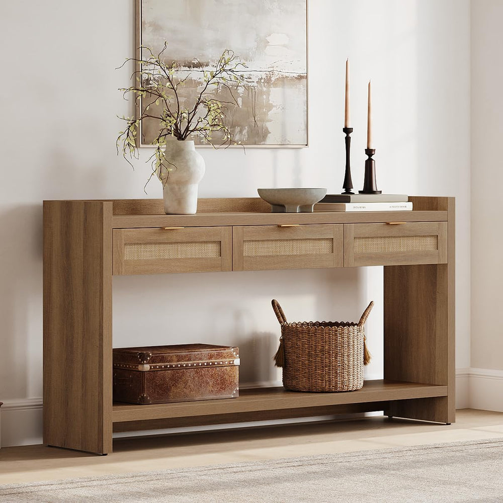 SICOTAS 60" Rattan Console Table for Entryway - Farmhouse Entry Table So...