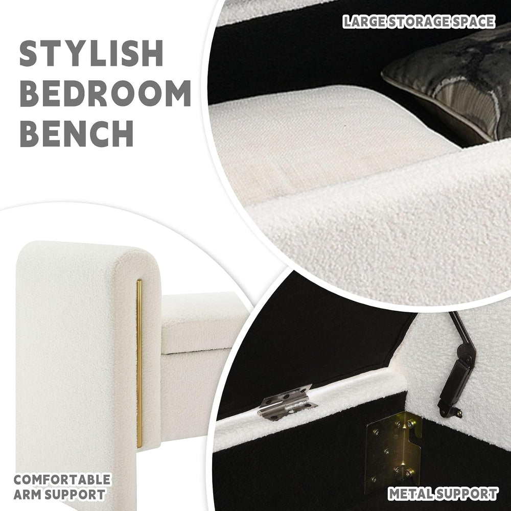 Modern 52" Storage Ottoman Bench, Upholstered End of Bed Storage Bench w...