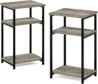 Furinno JUST 3-Tier Telephone Table Set of 2, Modern Metal Frame Side Table with Open Shelf, Night Stand, Bedside Table, Easy Assembly,for Living Room, Bedroom, Grey Oak