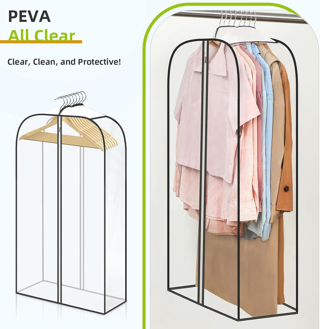 LANDNEOO 2 Pack Clear Garment Bags for Hanging Clothes with Zippers on Double Sides - 10'' Clothes Storage for Coat, Dress, and Fur in Closet - 40'' Long Suit Bags
