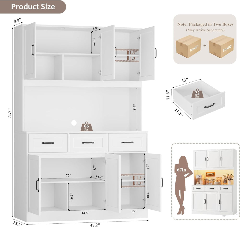 HOSTACK Kitchen Pantry Storage Cabinet, Tall Kitchen Hutch Cabinet, White | 4...