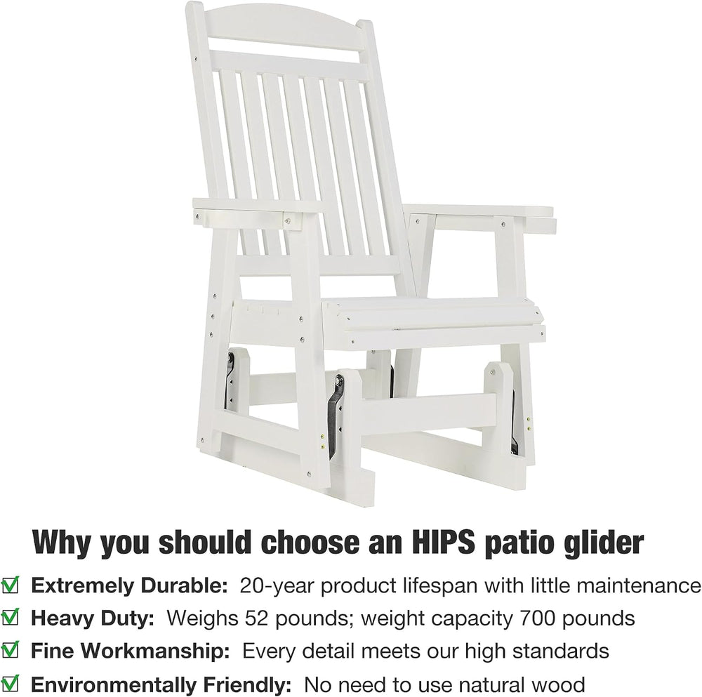 Poly Lumber Patio Glider for One Person, with Cup Holders, High Backrest and ...