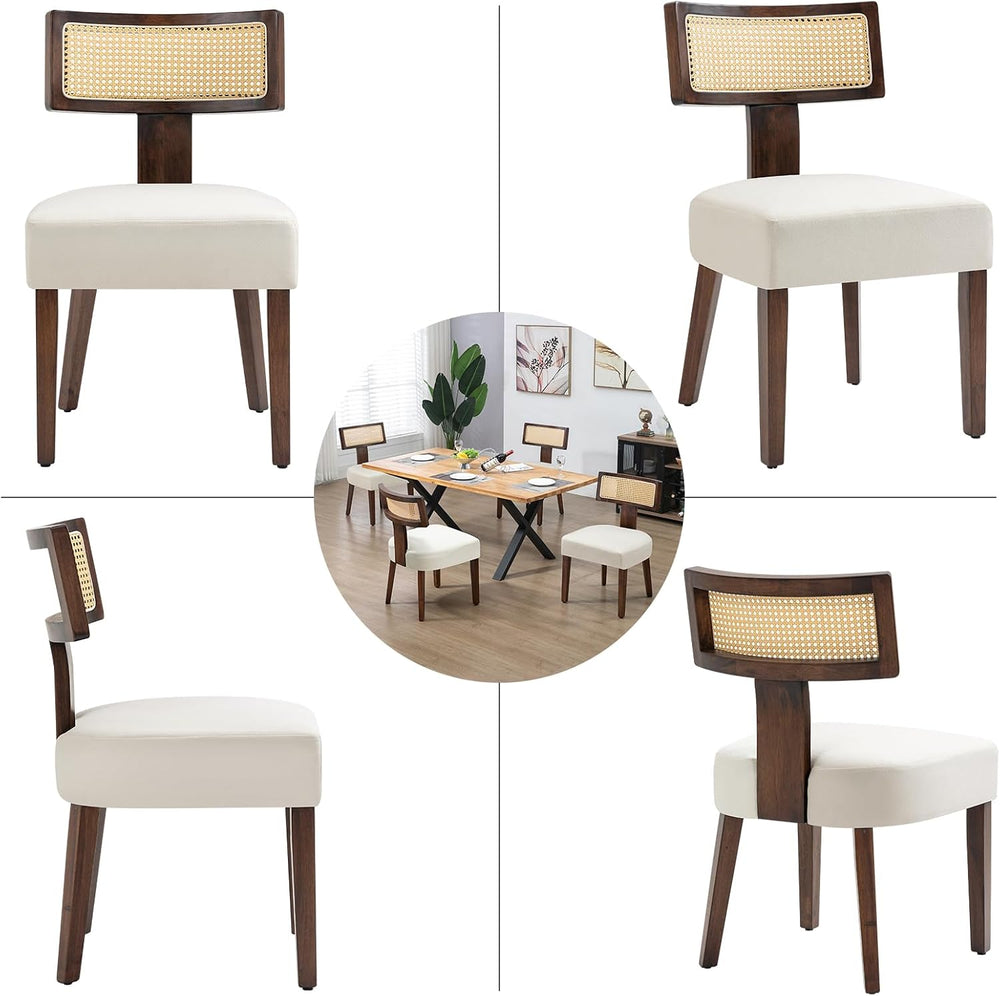 Rattan Dining Chairs Set of 2, Farmhouse Kitchen Chair with Cane Back & W...