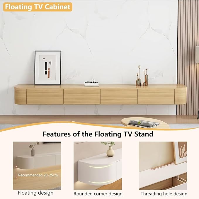 Floating TV Stand with Drawers, Pre-Assembled Wall Mounted TV Console, Modern...