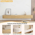Floating TV Stand with Drawers, Pre-Assembled Wall Mounted TV Console, Modern Floating Media Console for Living Room, Space-Saving Floating TV Cabinet (Wood, 71in/180cm)