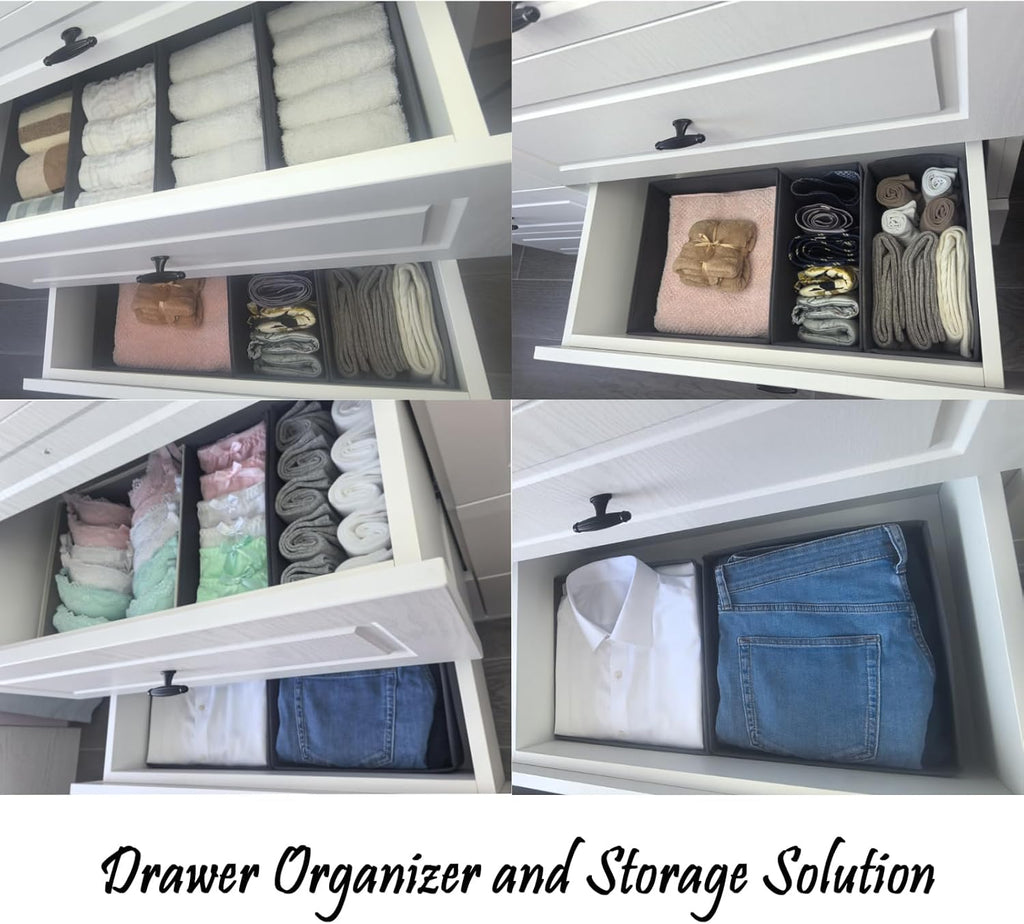 Socks Drawer Organizer Set of 3 Pack Light Grey, Small Underwear Dividers, 11' Closet Cabinet Wardrobe Dresser Storage Boxes for Panty Stockings Leggings Baby Clothes