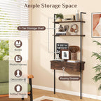 Giantex 4-Tier Ladder Bookshelf Set of 2, Wall Mounted Storage Shelf | Industrial Open Display Shelf w/2 Anti-Tipping Kits, Drawer & Metal Frame, Compact Storage Organizer for Living Room, Office