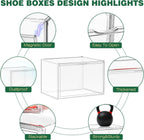 6 Pack X-Large Acrylic Display Case, Size 14 Clear Shoe Box Stackable Sneaker Display Case with Magnetic Lid Multipurpose Storage Bin for Closet for Purses, Handbags, Cosmetics, Collectibles