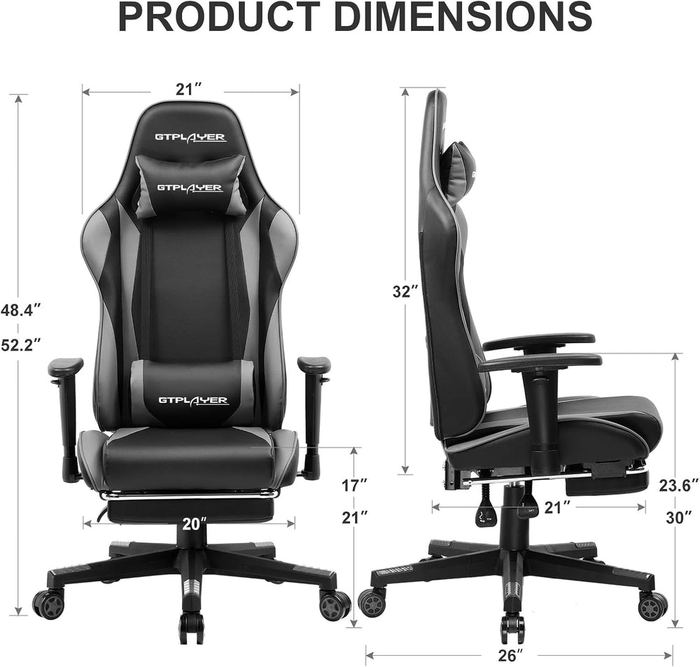 GTPLAYER Gaming Chair with Footrest, Ergonomic Computer Game Desk Chair, Recl...