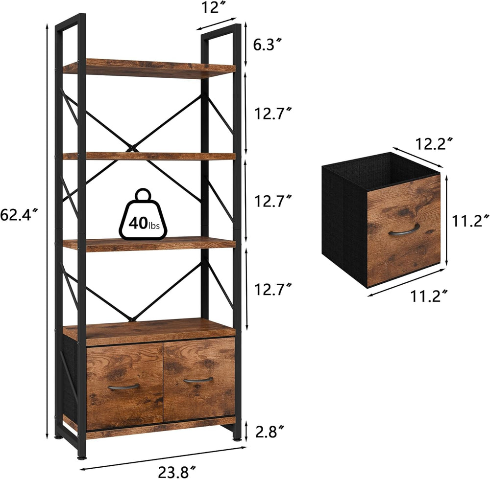 Shintenchi 5 Tier Bookshelf with Drawers, Display Standing Shelf Units, Wood ...