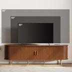 DHH 70.8 Inch Mid Century Modern TV Stand with Power Outlet for TVs up to 80 Inch, Entertainment Center with Storage and Adjustable Shelves, Media Console with Sliding Doors for Living Room(Walnut)