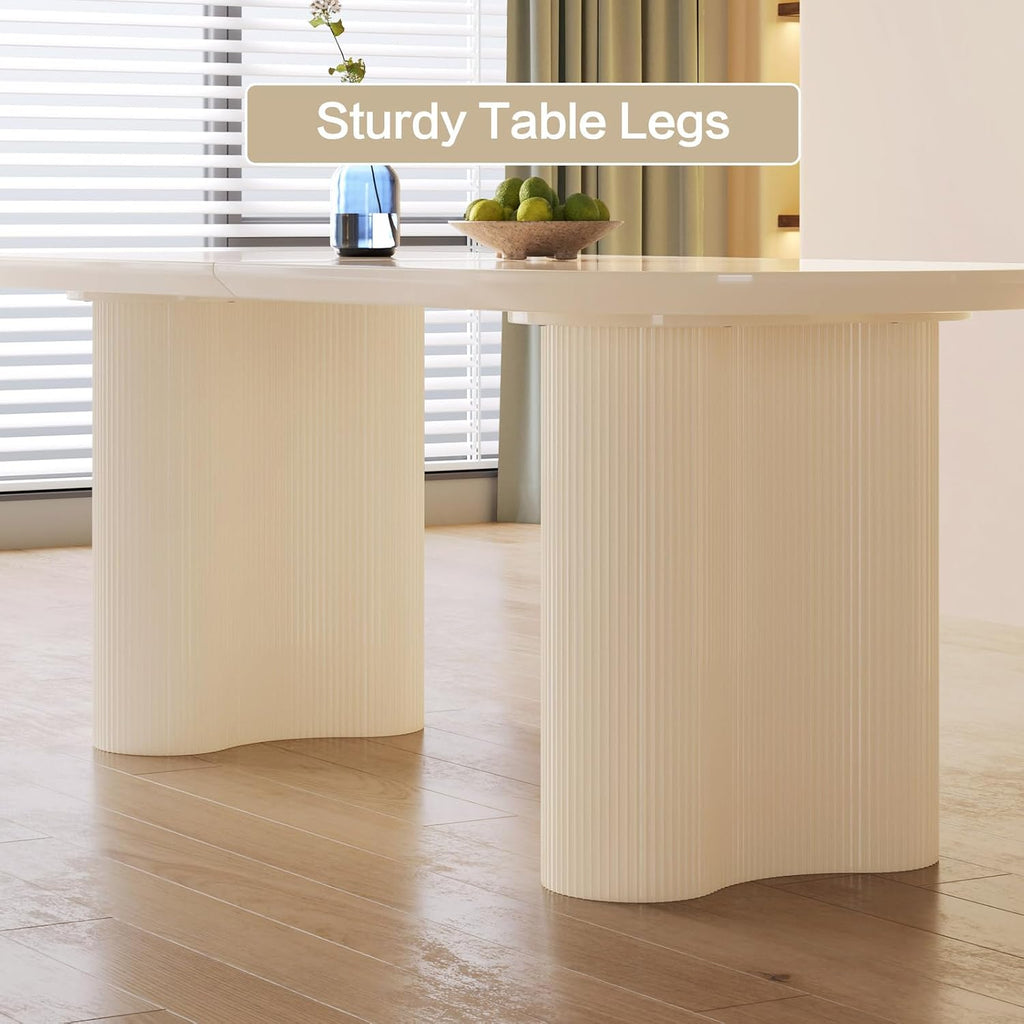 Dining Table Set for 6, Modern Cream White Kitchen Table with 6 Chairs, Dining Room Table Set for Kitchen, Dining Room, Home & Office