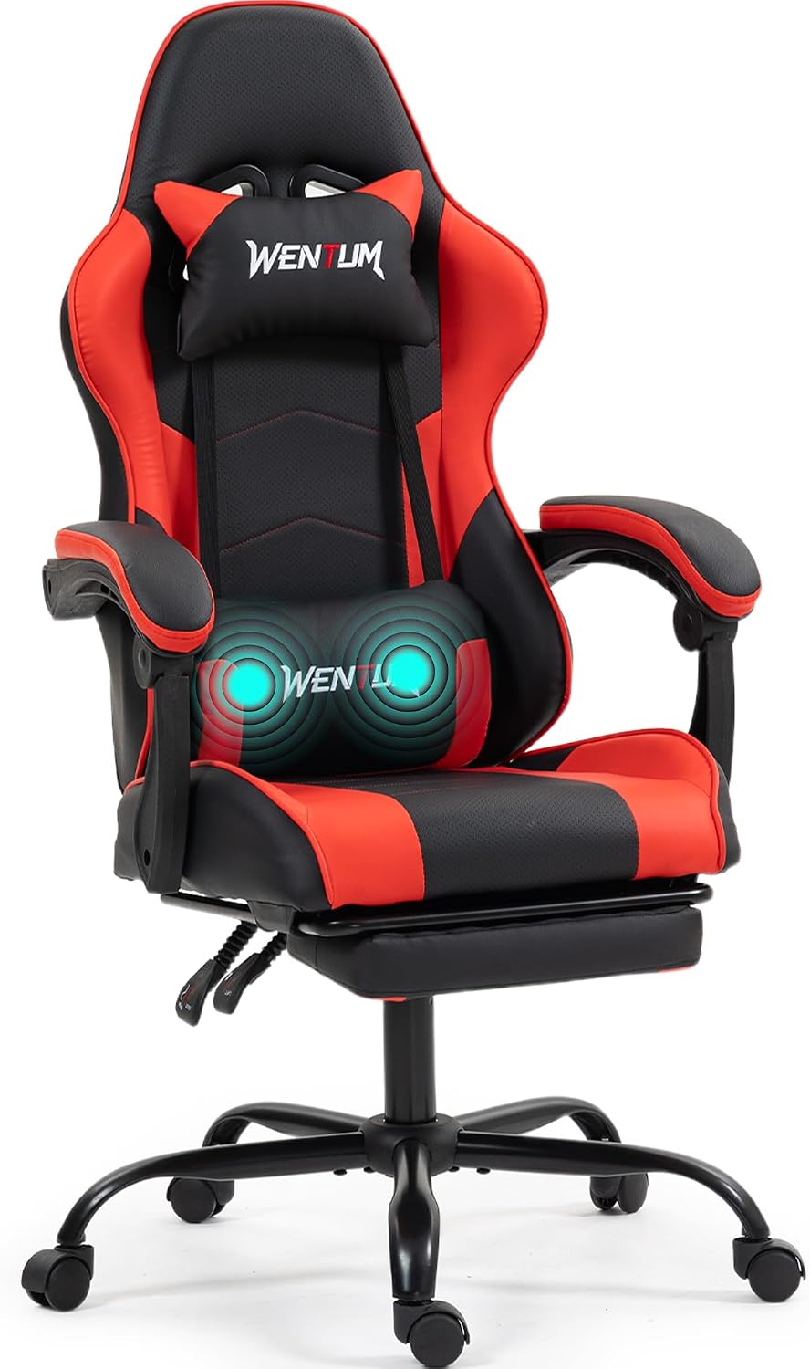 Gaming Chair with Footrest for Adults, PU Leather Massage Racing Video Game C...