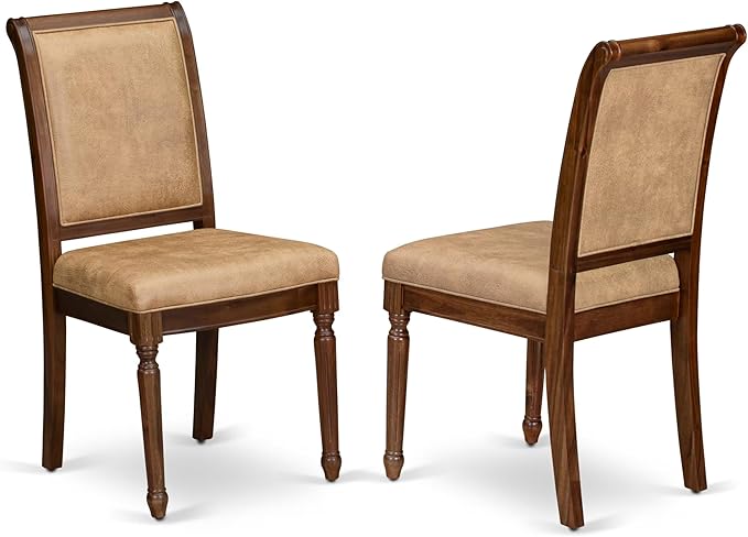 LKCY7-AWA-28 7-Piece Kitchen Table Set Consists of a Dining Table and 6 Beige Polyester Fabric Dinner Chairs with High Back - Antique Walnut Finish