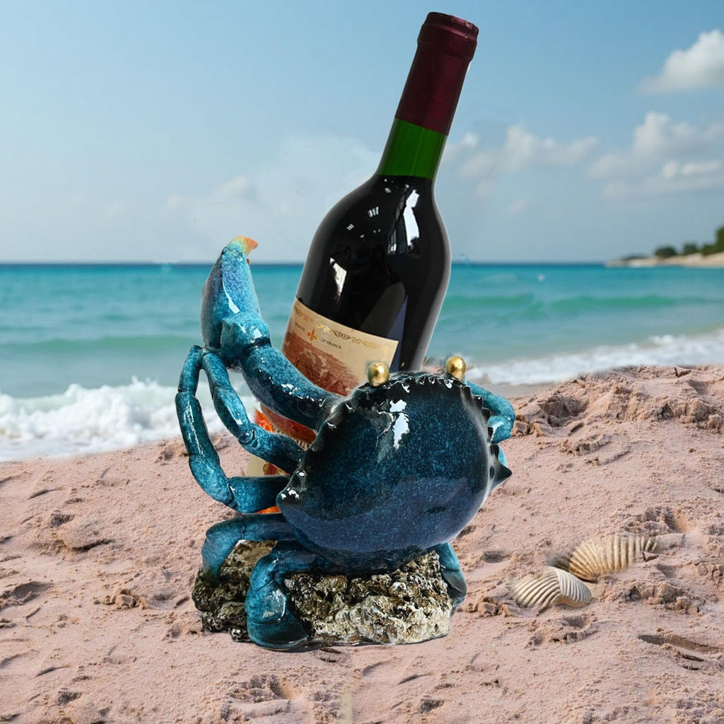 Crab Wine Bottle Holder Countertop Coastal Kitchen Decor Beach Themed | Unique Wine Rack Marine Nautical Kitchen Decor Funny Ocean Centerpieces for Tables Cabinet Beachy Decor Gift for Ocean Lovers