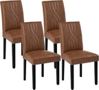 VECELO Upholstered Dining Chairs Set of 4, Modern PU Leather and Solid Wood Legs & High Back for Kitchen/Living Room- Brown