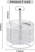 Marbrasse Mesh Desk Organizer, 360-Degree Rotating Multi-Functional Pen Holder, 4 Compartments Desktop Stationary Organizer, Home Office Art Supply Storage Box Caddy (White)
