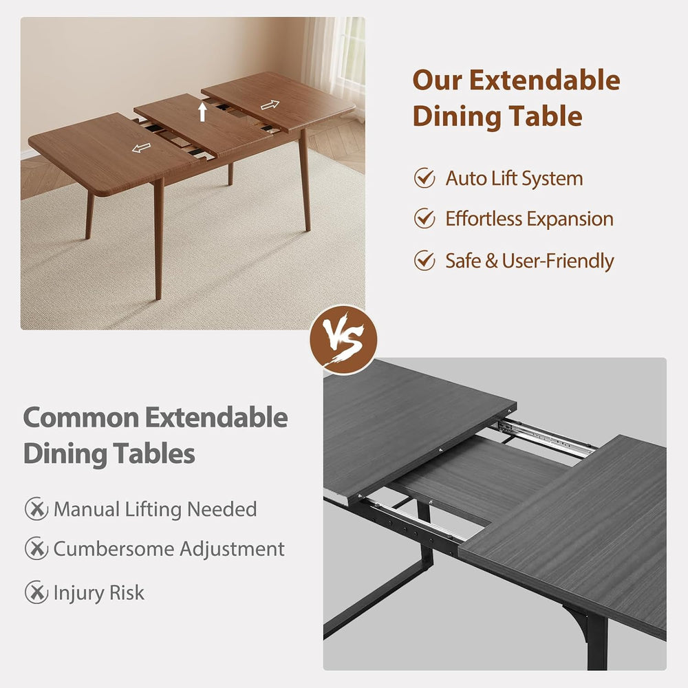 Muwuele Solid Wood Extendable Dining Table for 4-8 People with Seamless Exten...
