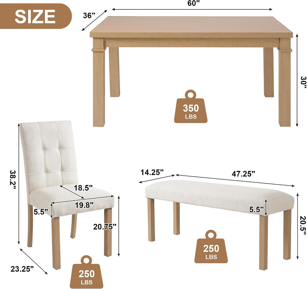Merax 6-Piece Dining Set, Rectangle Kitchen Table with 4 Upholstered Chairs &...