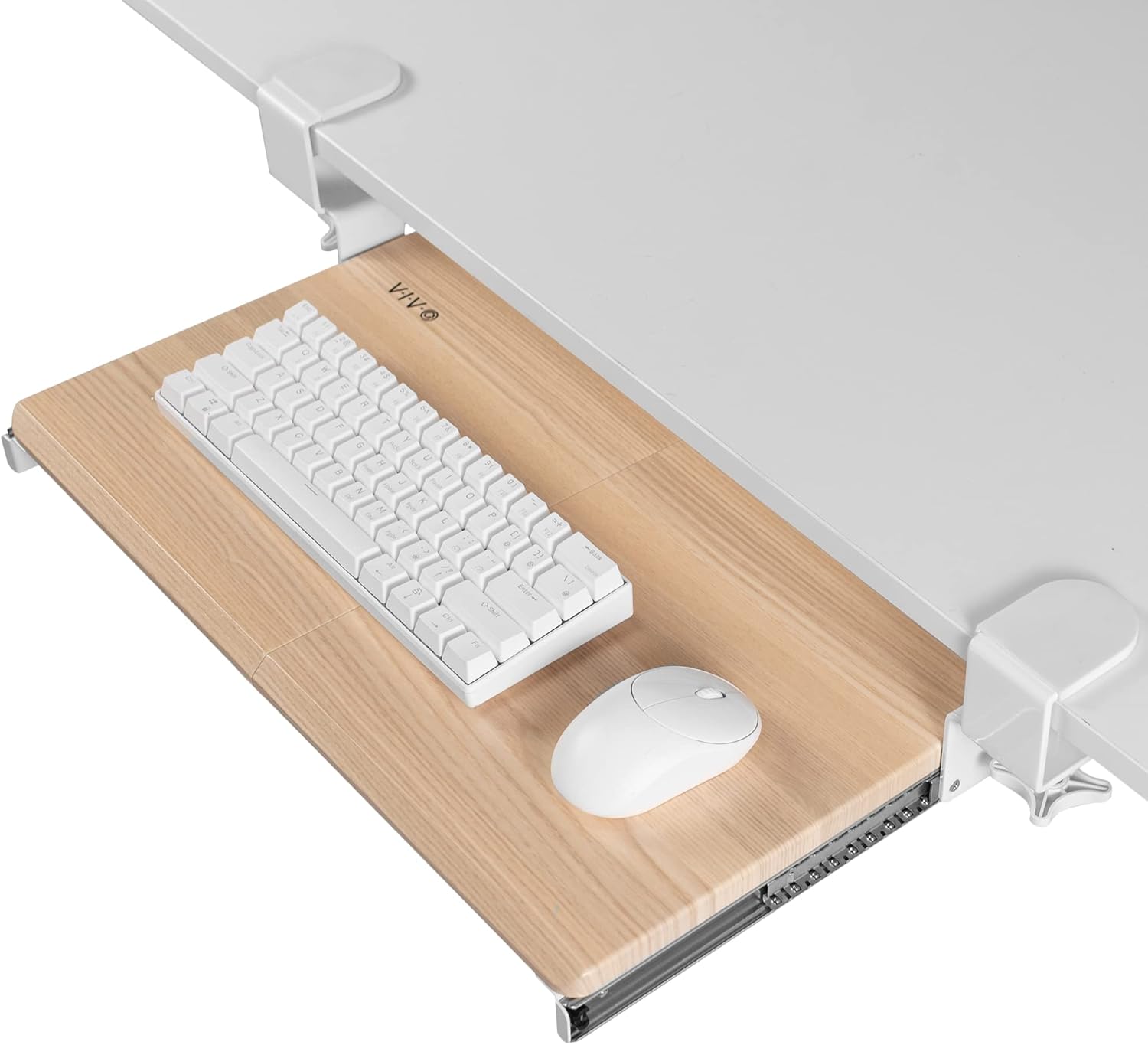 VIVO Small Clamp-on Computer Keyboard and Mouse Under Desk Slider Tray, 20 x 11 inch Pull Out Platform Drawer, Light Wood, MOUNT-KB05ES-A