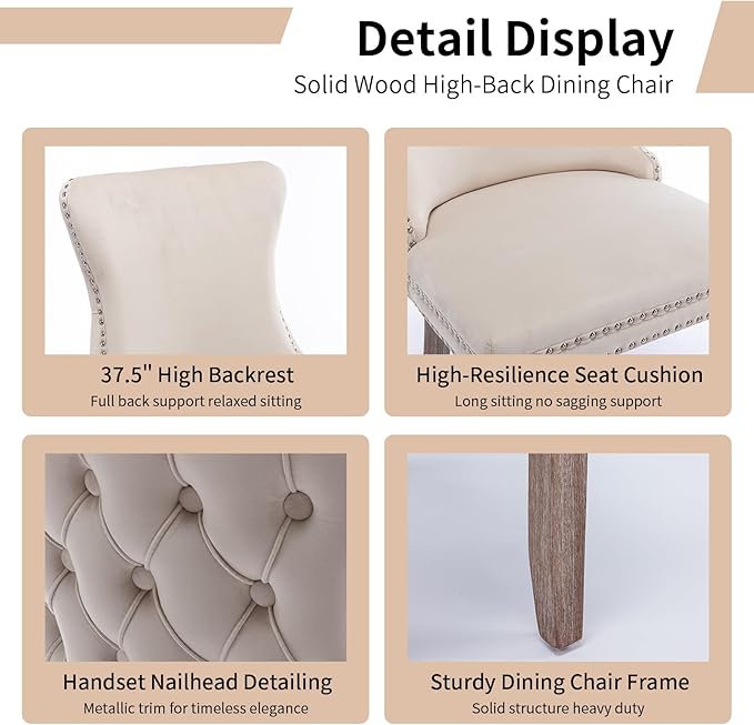 Modern Dining Chairs Set of 6, Upholstered Dining Chair with Full Back and Button Tufting, Beige Velvet Accent Chair, Sillas de Comedor, 6 Dining Chairs (Beige, Velvet, 6Pcs)
