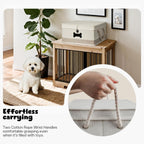 Dog Toy Basket with Double-Open Lid, Divided Dogs Basket for Toys, Collapsible Pet Toys Box, Dog Storage Organizer with 2 Divided Area, Puppy Toy Baskets with Rope Handles, Beige & Gray