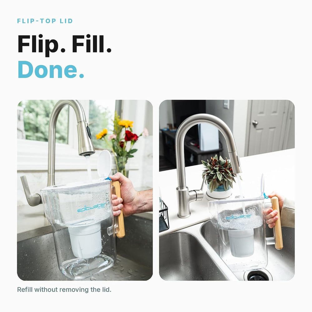 Epic Pure XP Fluoride Water Filter Pitcher, 10 Cup, White & Bamboo